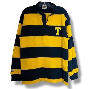 Barbarian Traditional 4 Inch Stripe Rugby Polo Jersey L Black Yellow Heavyweight